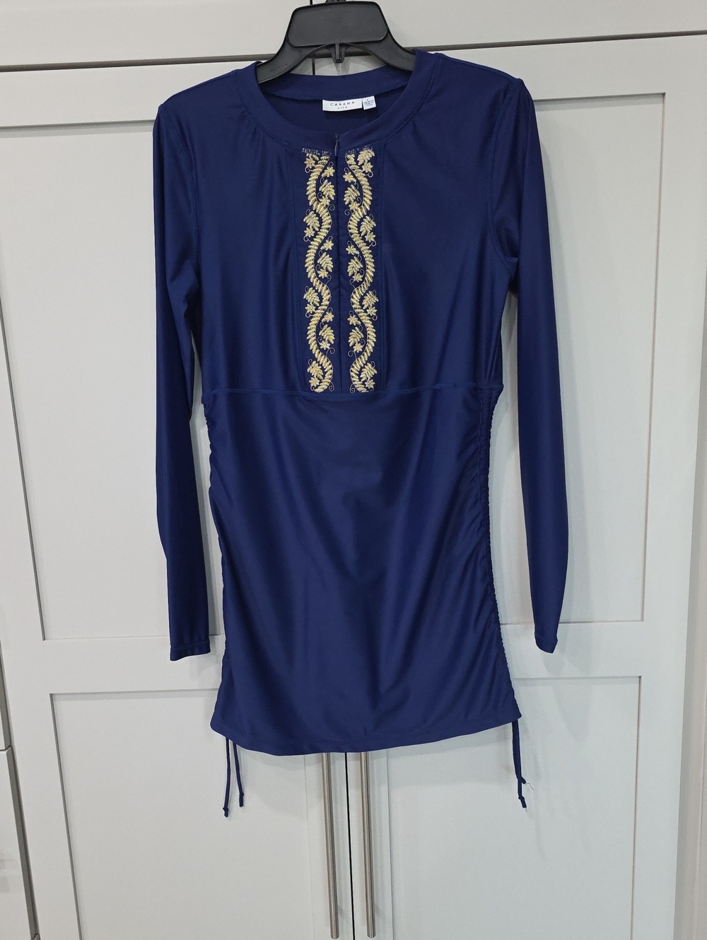 CABANA LIFE Navy Long-Sleeve Tunic with Gold Embroidery UPF50 Used